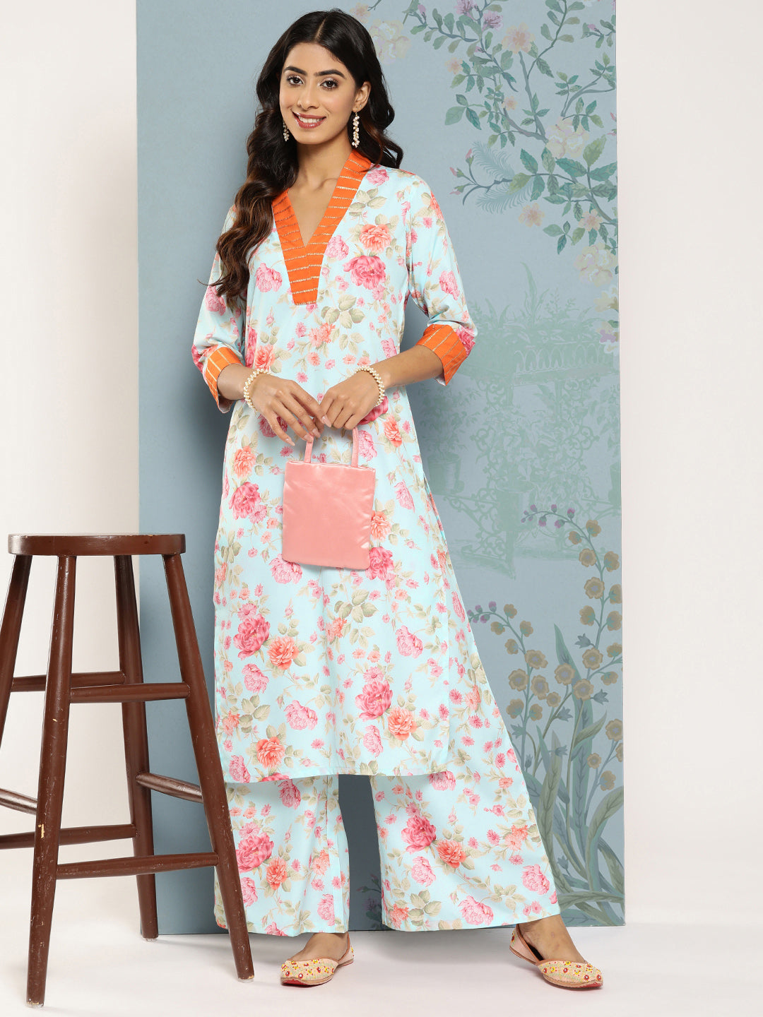 Women's Floral Printed Kurta With Palazzos - Ahalyaa