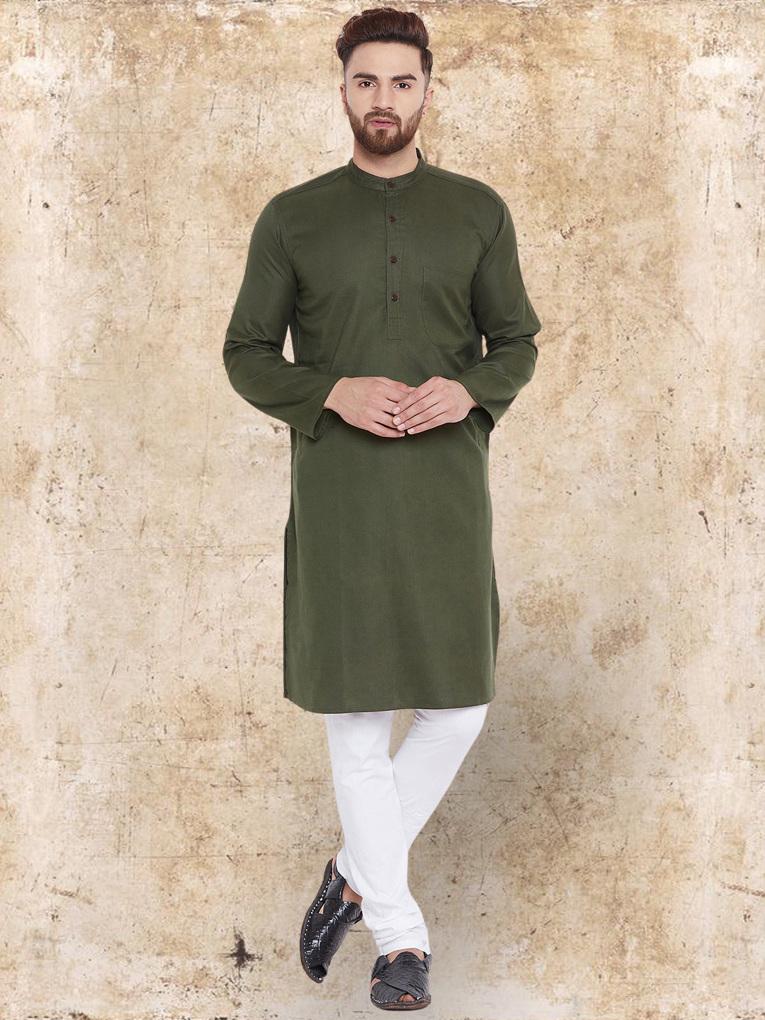 Men's Pure Cotton Green Kurta - Even Apparels