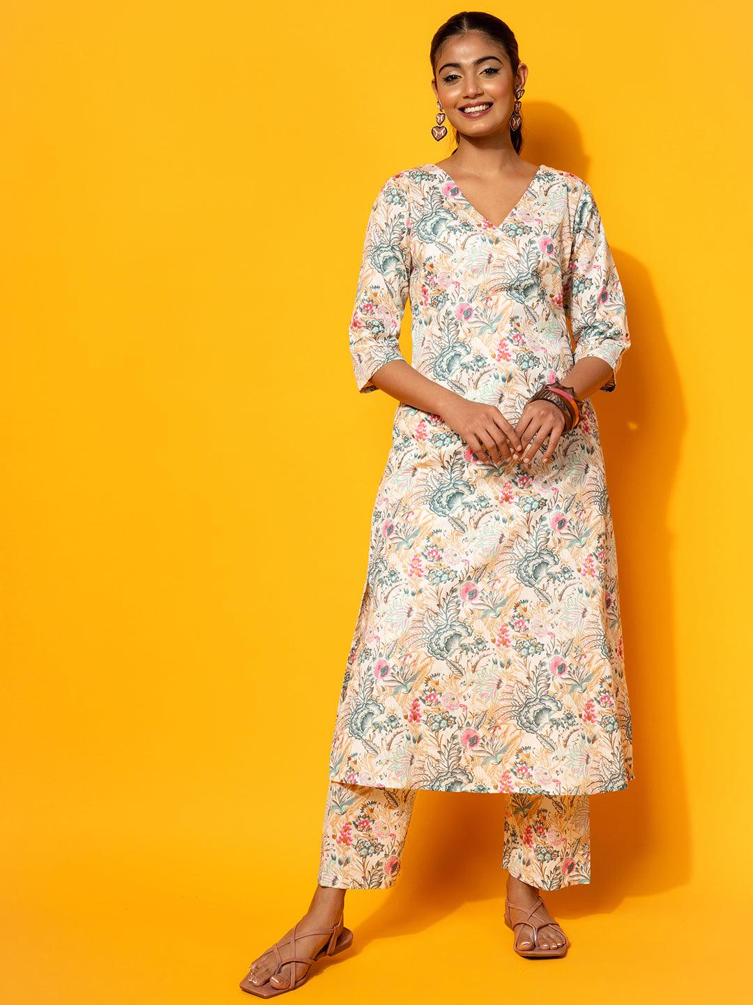 Cream Printed Cotton Co-Ords - Jashvi