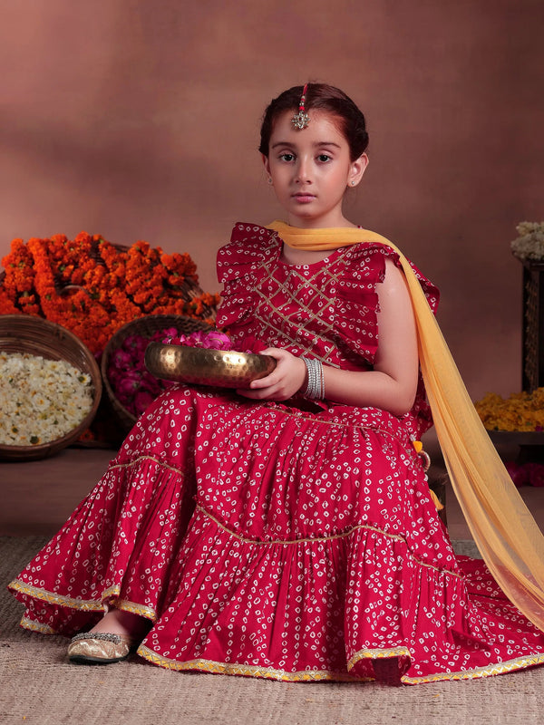 Kids Red Printed Cotton Ready to Wear Lehenga Choli