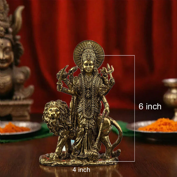 Standing Precision-Crafted Fine Brass Durga Maa Idol | 6 Inch - By Indiakreations