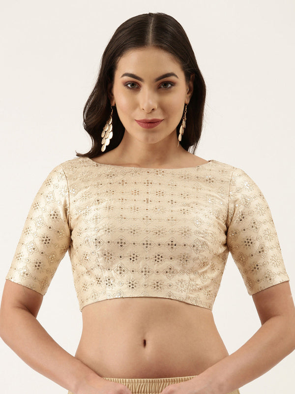 Women's Cream Zari Work Pure Silk Blouse - Royal Dwells