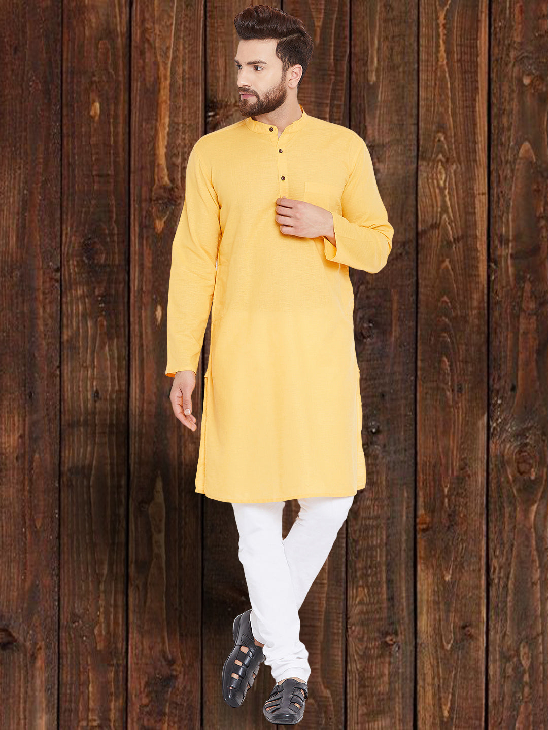 Men's Pure Cotton Yellow Kurta - Even Apparels