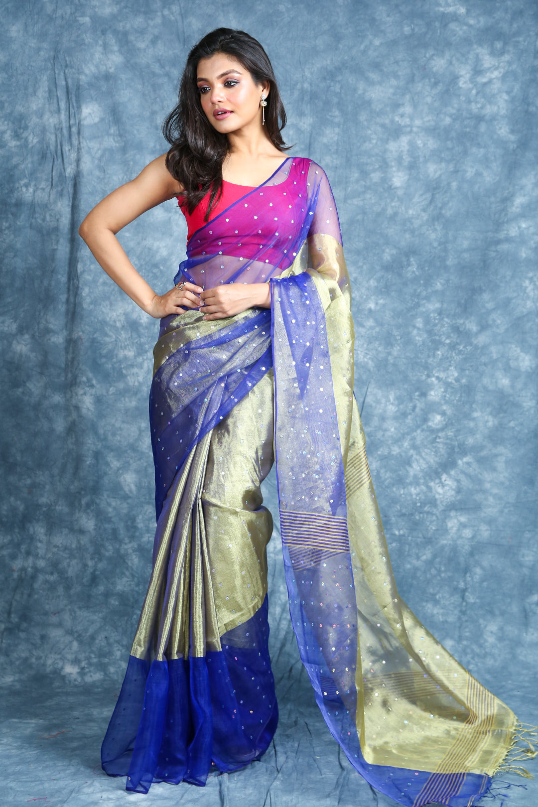 Women's  Handwoven Saree With Allover Sequins - Charukriti