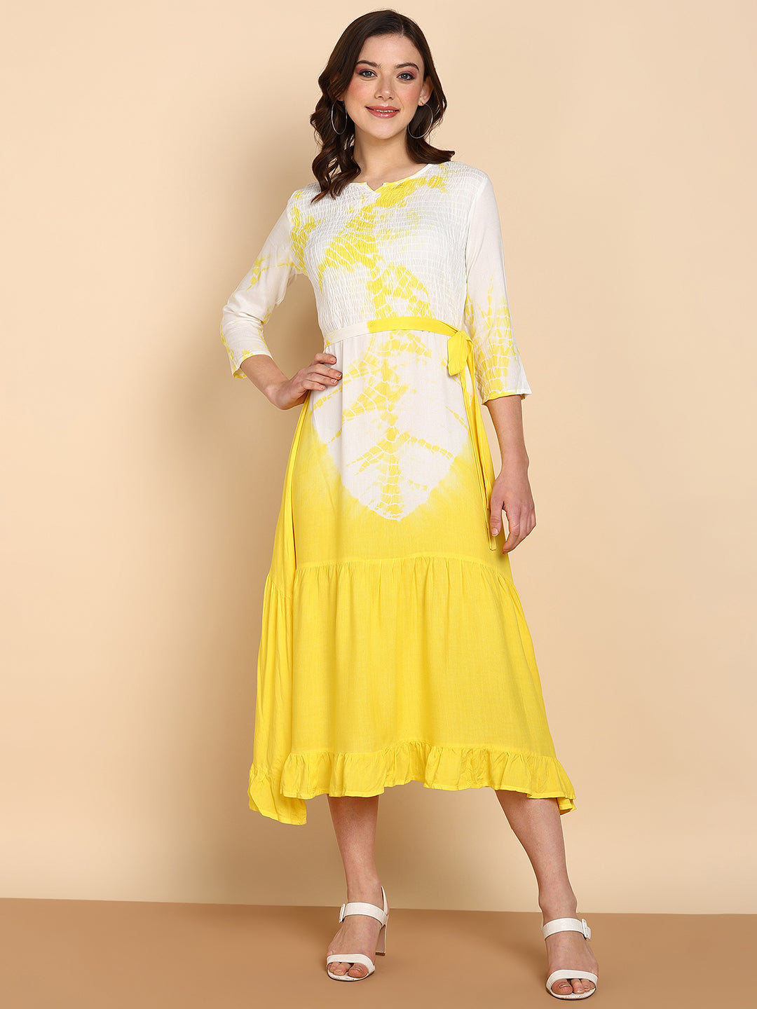 Women's Rayon Yellow Regular Dress - Maaesa