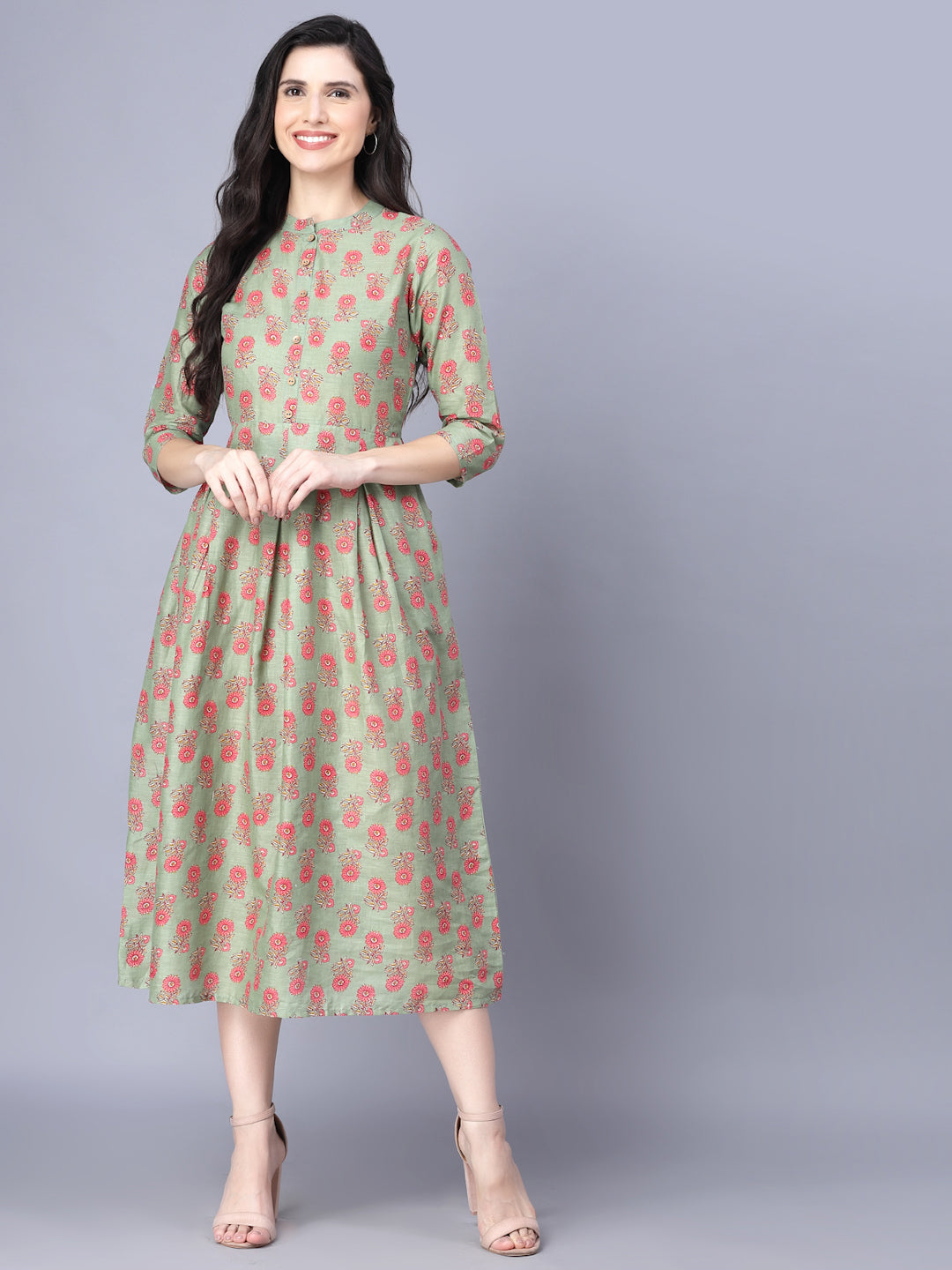 Women's Cotton Printed 3/4 Sleeve Na Multicolor  Women Dress - Myshka