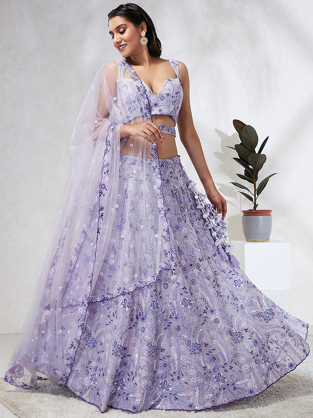 Women's Lavender Georgette Sequins And Thread Embroidery  Lehenga Choli & Dupatta - Royal Dwells