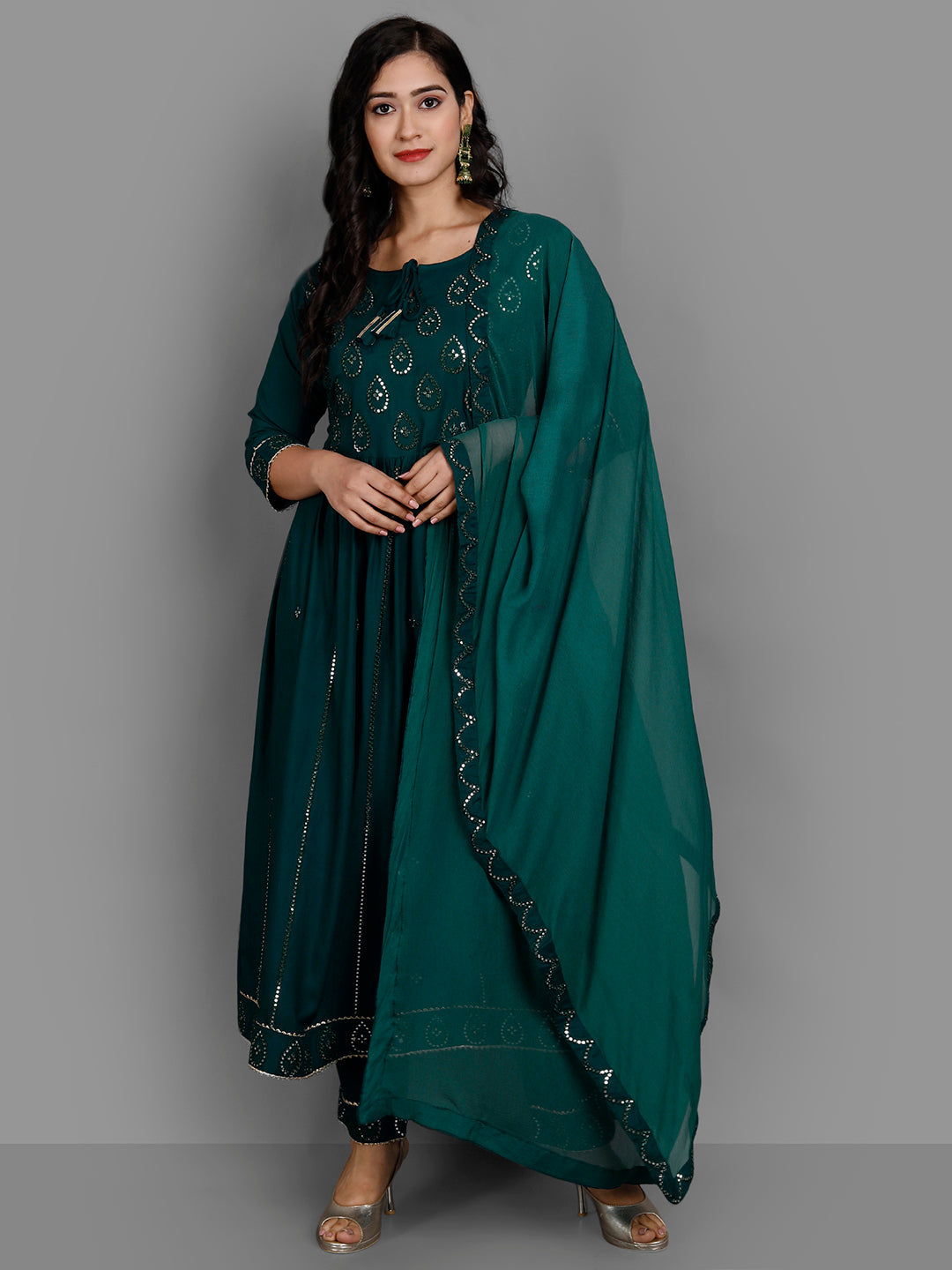 Women's Green Rayon Kurta Pant And Dupatta Set - Noz2Toz