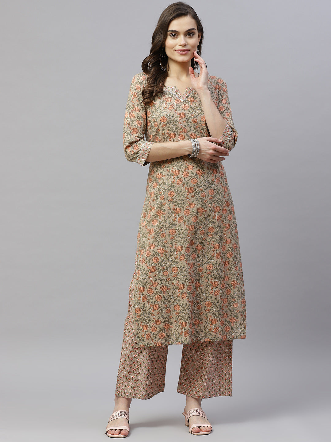 Women's Pure Cotton Printed Straight Kurta And Palazzo - Miravan