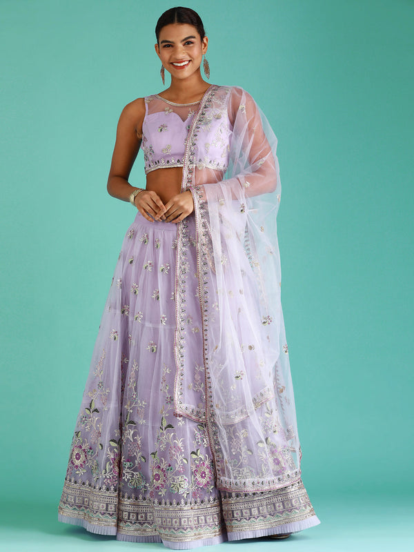 Women's Mauve & Purple Embroidered Sequince Lehenga & Blouse With Dupatta - Royal Dwells