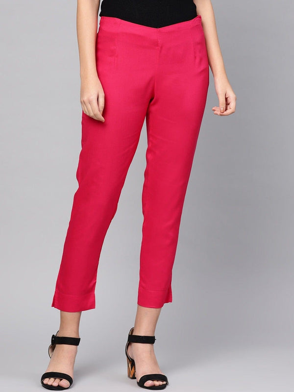 Women's KSUT Pink Regular Fit Solid Regular Trousers - Varanga