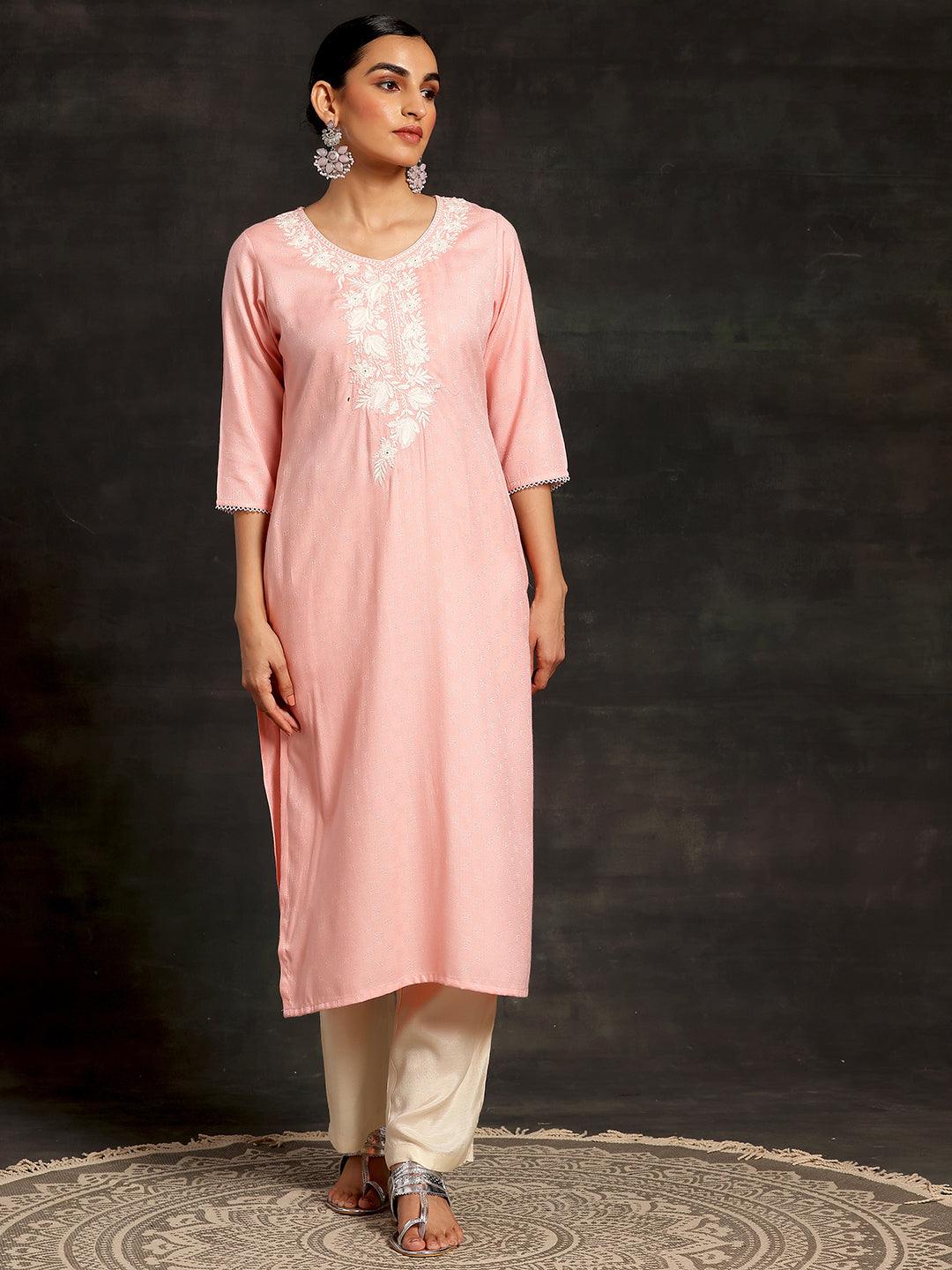 Pink Yoke Design Rayon Straight Kurta - Jashvi