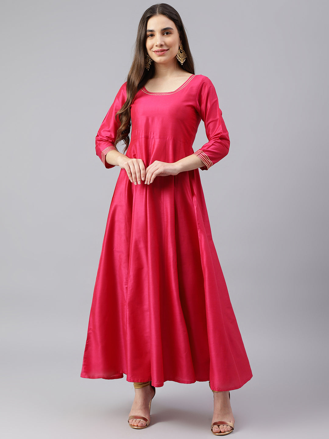 Women's Pink Anarkali Dress - Deckedup