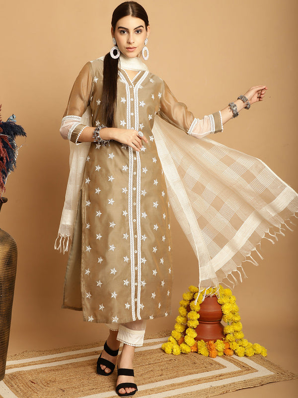 Women's Chanderi Trouser Dupatta Set - Taantav