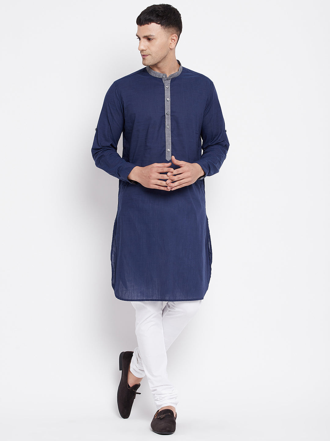 Men's Kurta With Contrast Collar And Placket - Even Apparels