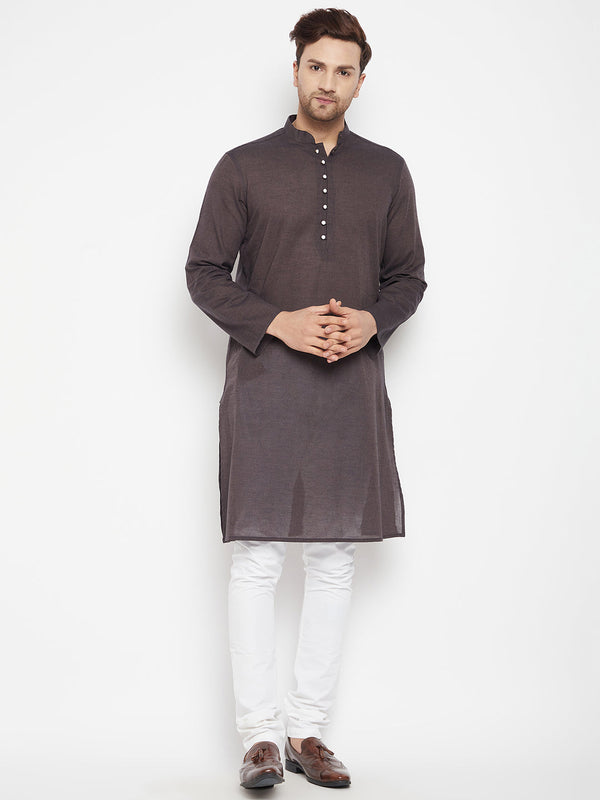 Men's Brown Color Long Kurta with Band Collar - Even Apparels