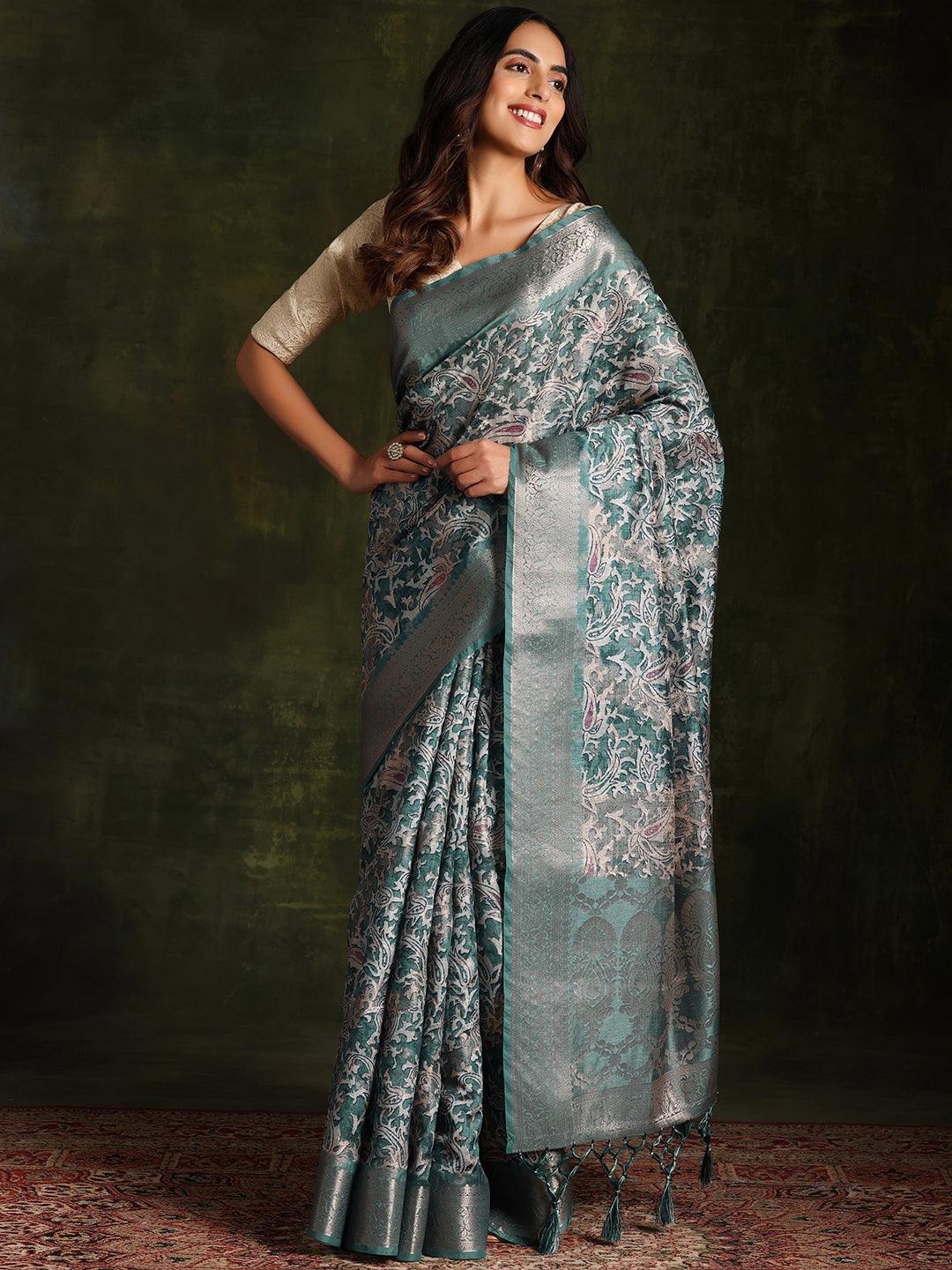 Green Woven Design Brocade Saree With Unstitched Blouse Piece - Jashvi