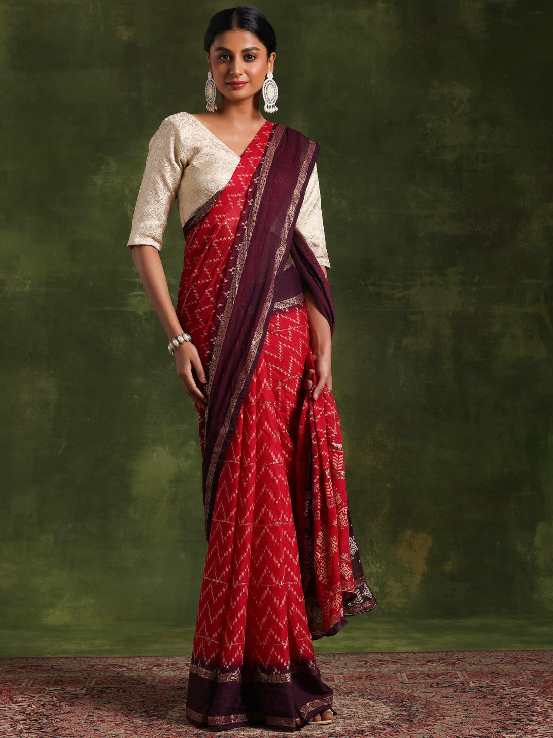 Pink Printed Poly Georgette Saree With Unstitched Blouse Piece - Jashvi