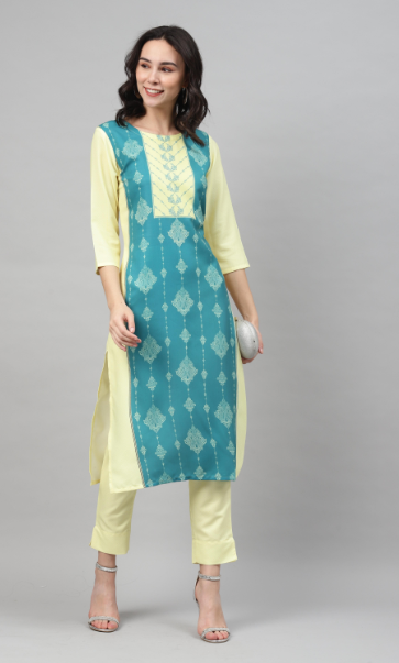 Women's Yellow Color Screen Print Straight Kurta And Pant Set - Ziyaa