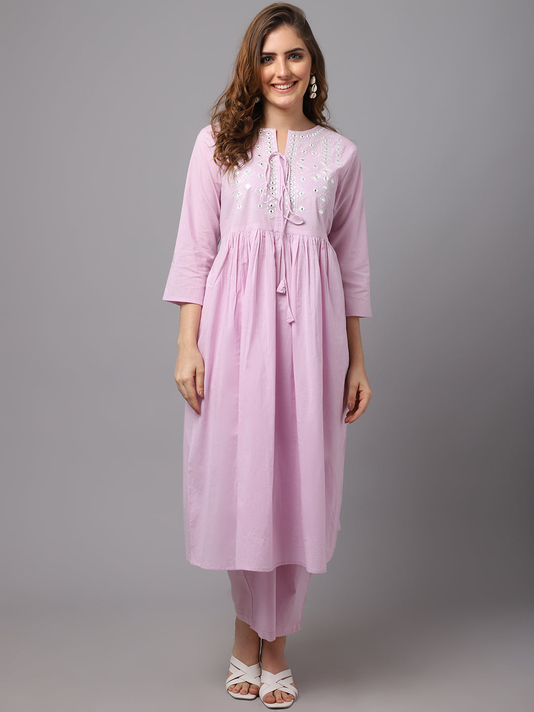 Women's Mauve Mirror Work Kurta Set - Noz2Toz