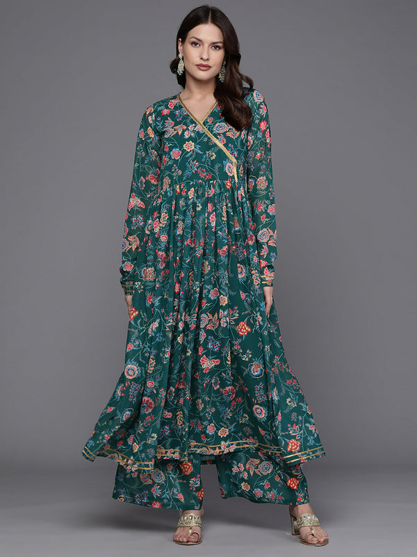 Women Floral Printed Angrakha Kurta with Palazzos