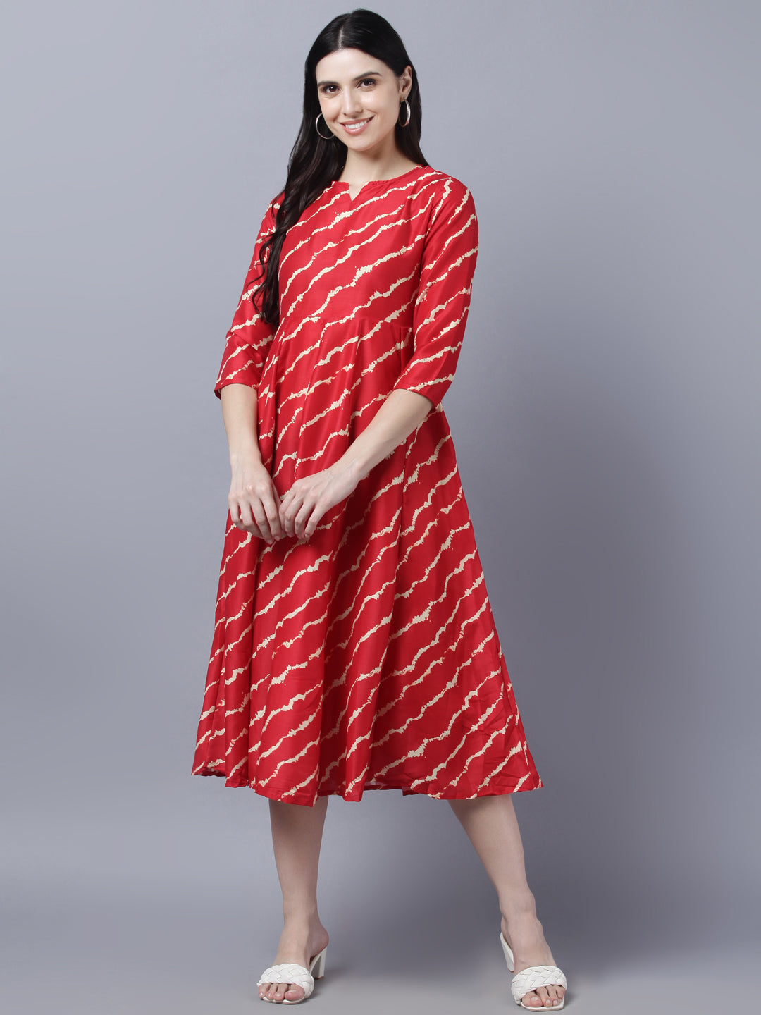 Women's Stylish Red  3/4 Sleeve Dress - Myshka