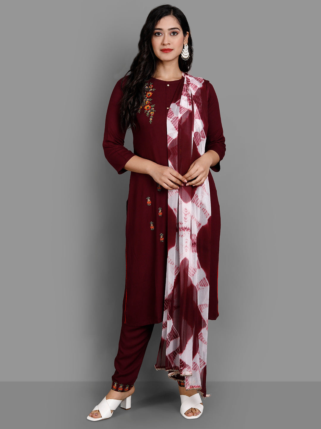 Women's Maroon Rayon Kurta Plazzo Set - Noz2Toz