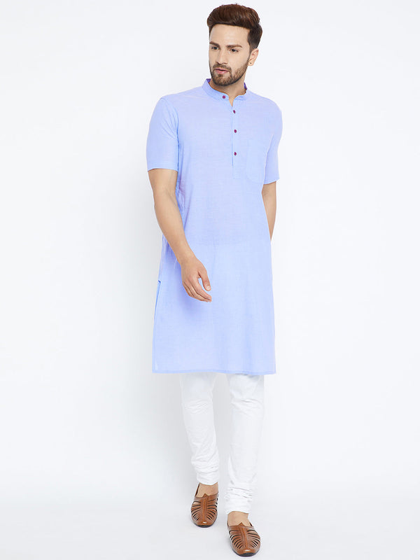 Men's Blue Pure Cotton Kurta - Even Apparels