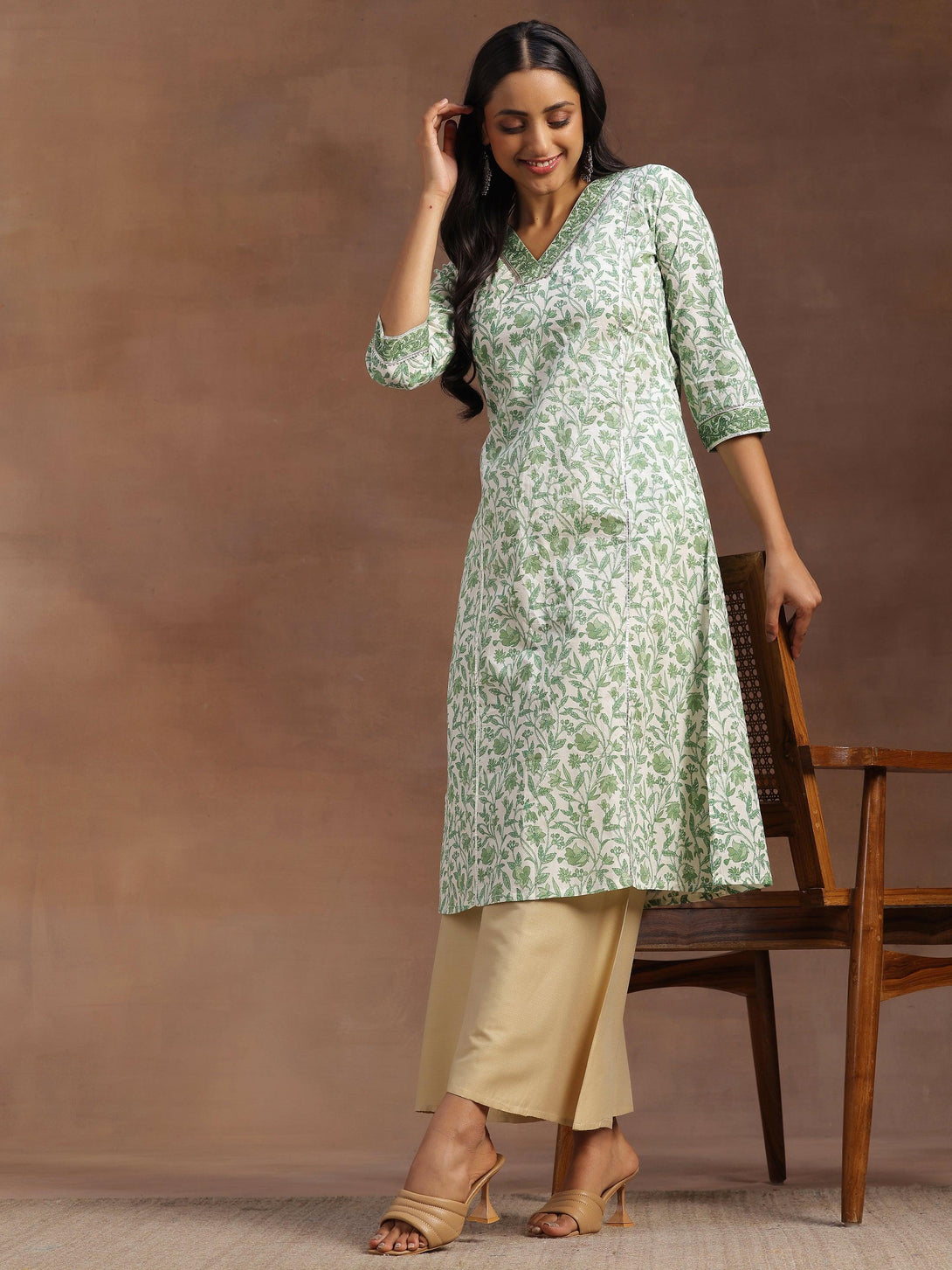 Green Printed Cotton Straight Kurta - Jashvi