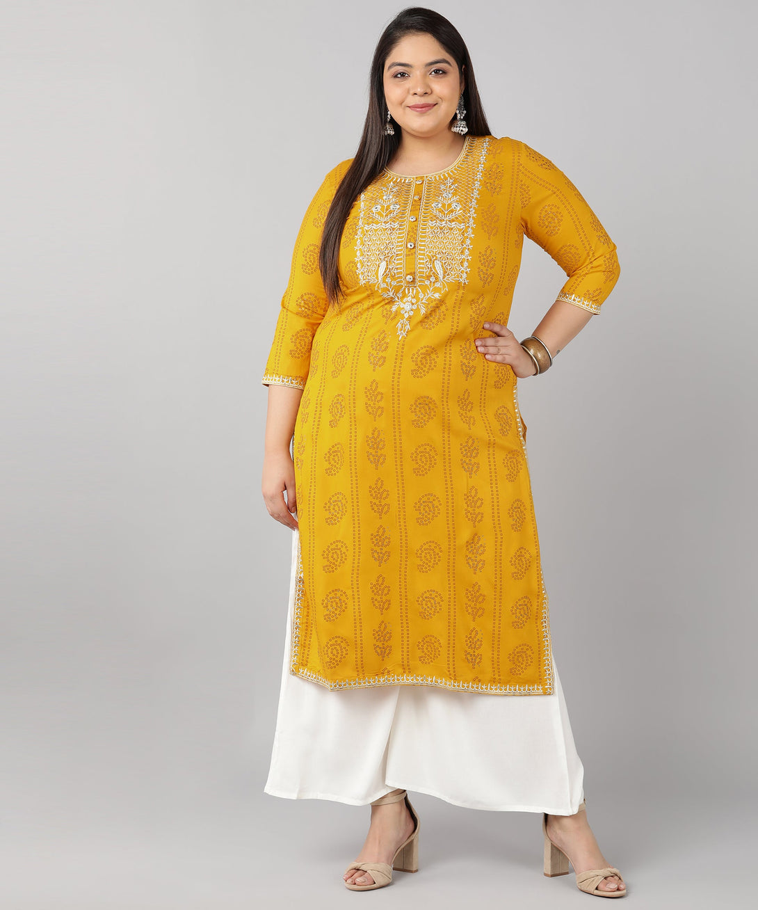 Women's Rayon Bandhani Print Straight Kurta (Yellow) - Kipek