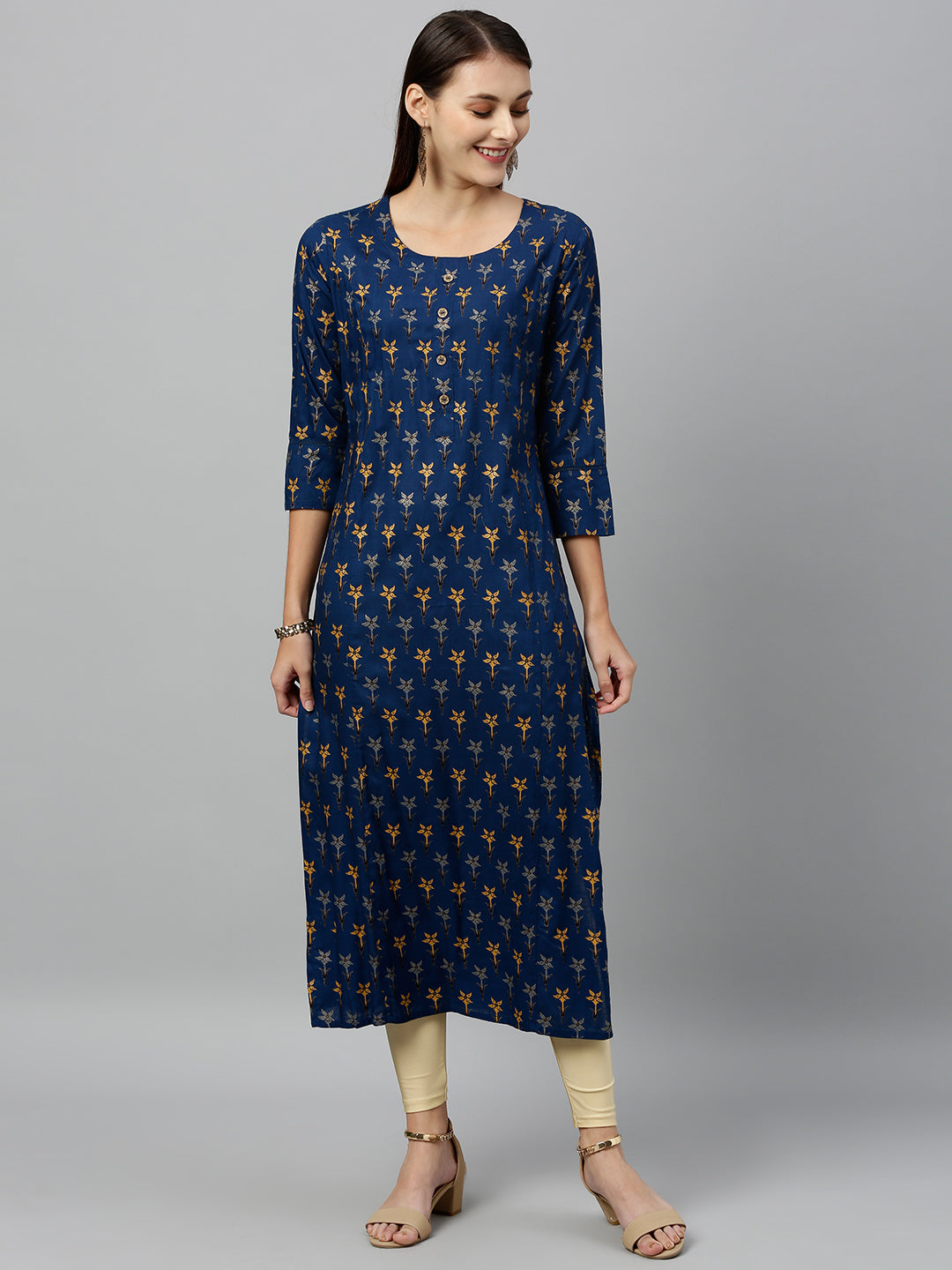 Women's Rayon Floral Print Straight Kurta - Kipek