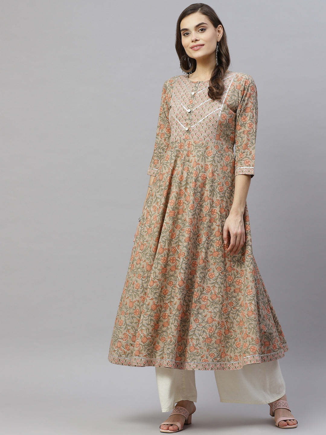 Women's Cotton Floral Printed Anarkali Kurta - Miravan