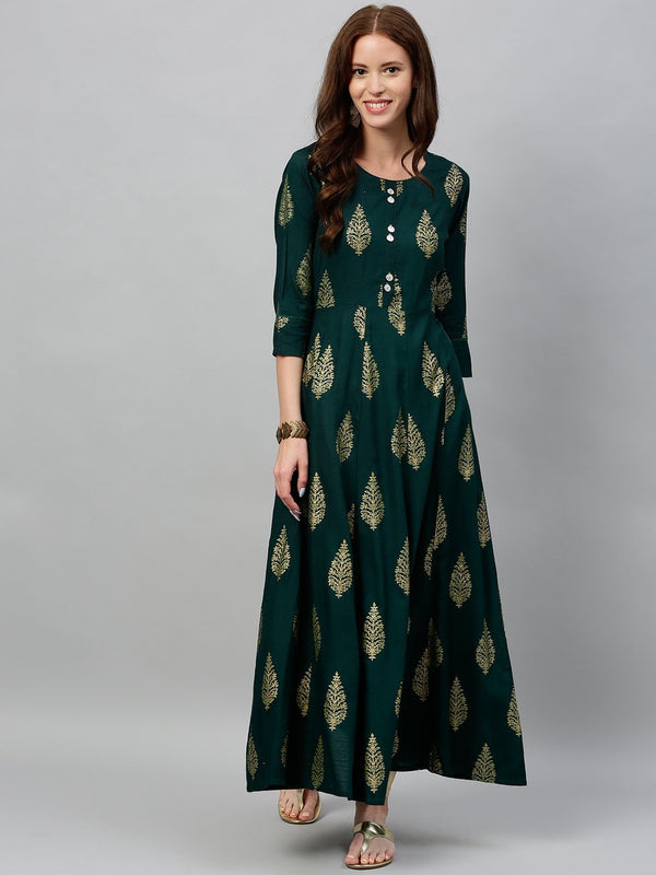 Women's Dark Green Rayon Anarkali Kurta by Kipek (1pc)