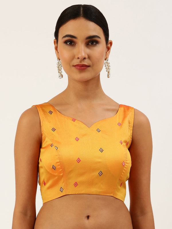 Women's Mustard Toned Ethnic Motif Brocade Readymade Blouse - Royal Dwells