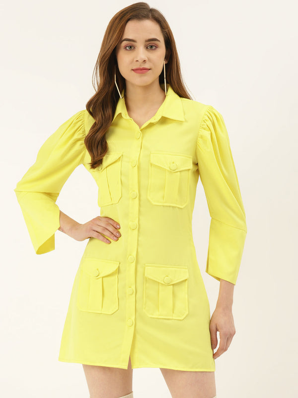 Women's Yellow Pocket Dress - Khumaar- Shuchi Bhutani