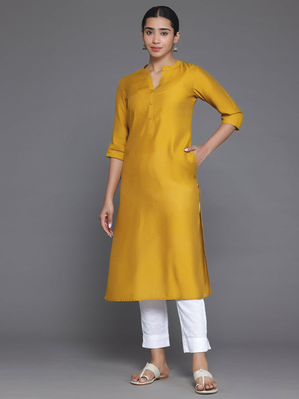 Mustard Woven Design Silk Straight Kurta