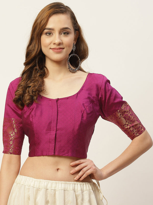 Women's Wine Purple Brocade Blouse by Shringaar- (1pc set