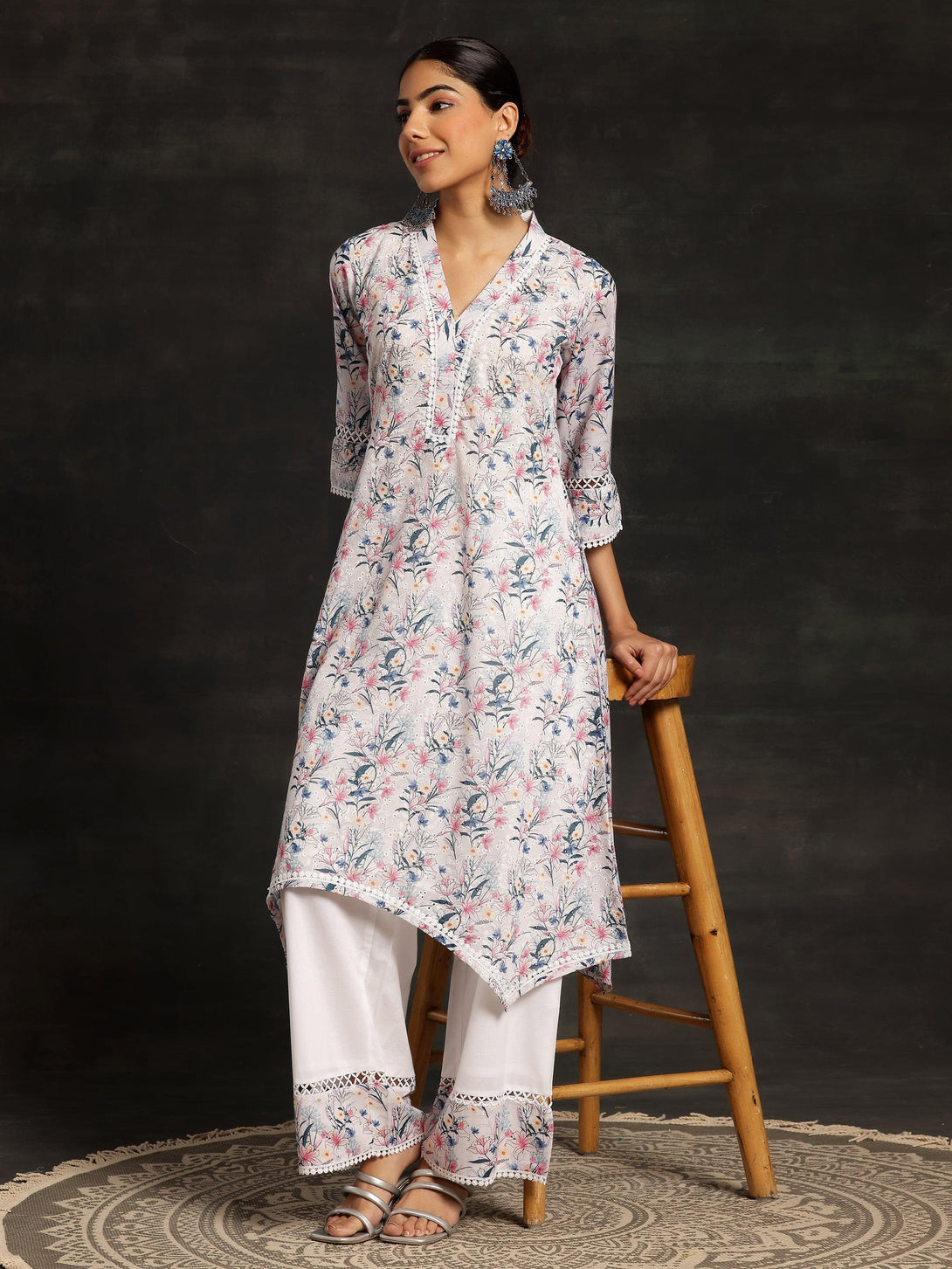 Multicoloured Printed Cotton A-Line Kurta With Palazzos - Jashvi