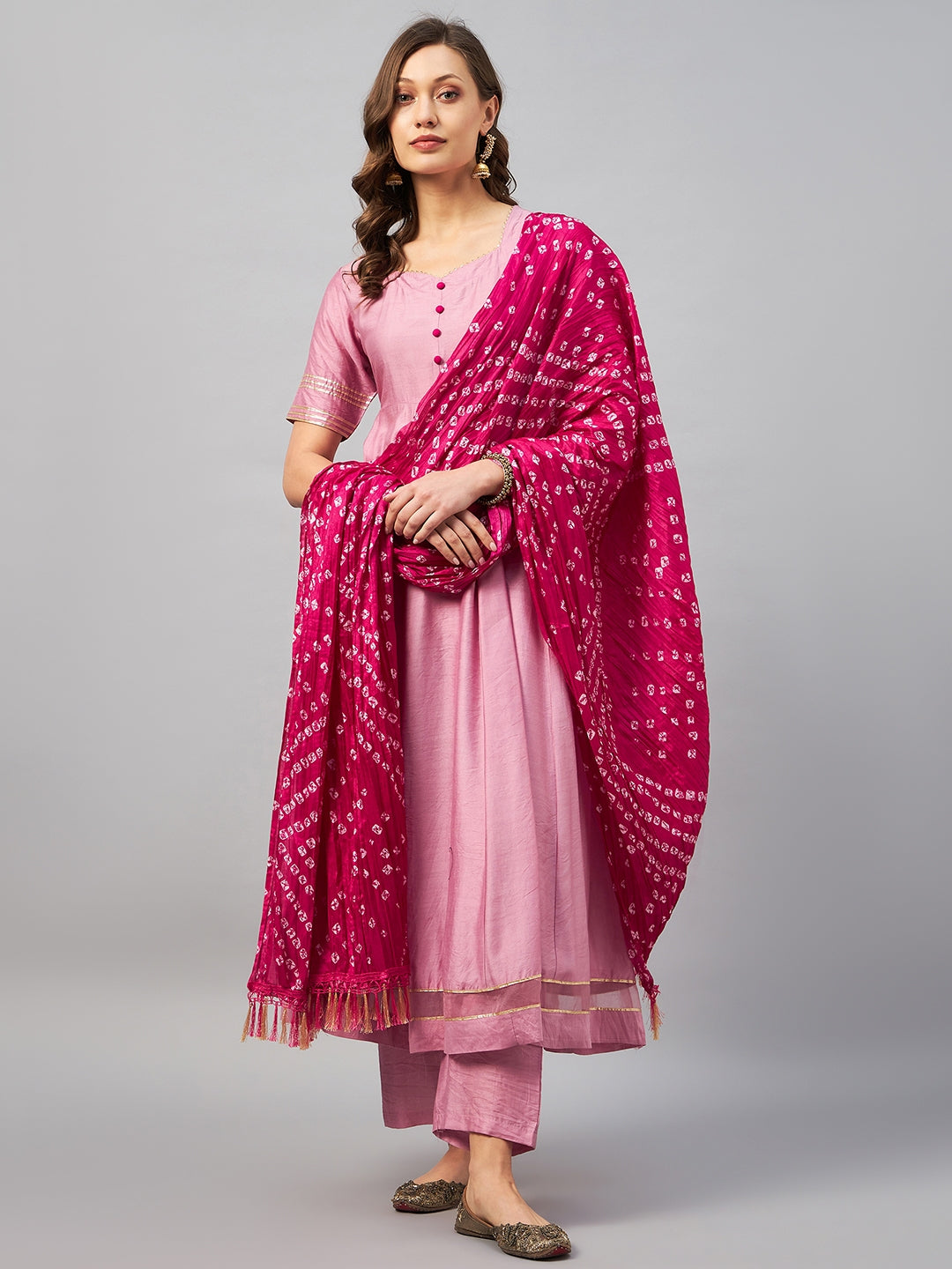 Women's Pink Kurta With Palazzo & Dupatta Set - Azira