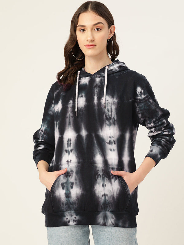 Women's Black and white Tie And Dye Hoodie - Maaesa