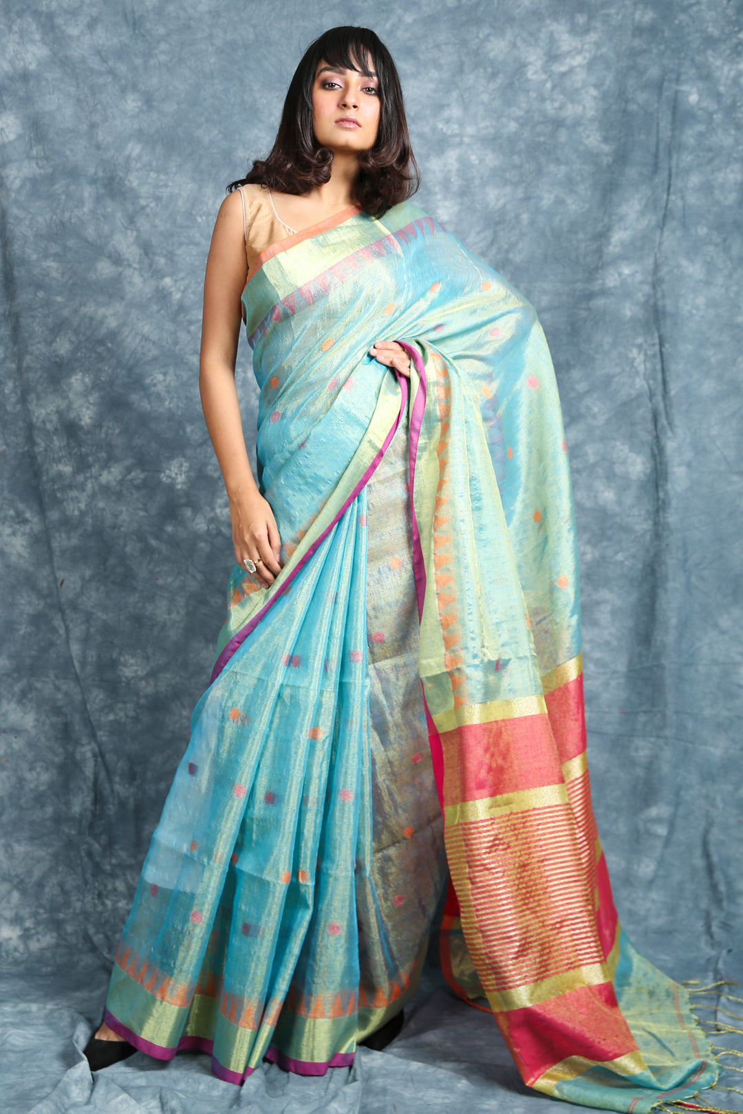 Women's  Tissue Saree with Broad Zari Border - Charukriti