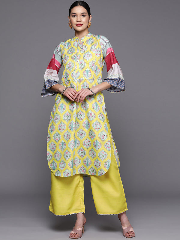 Yellow Pure Cotton Blend Digital Printed Kurta Palazzo Set