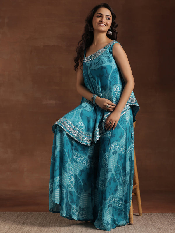 Blue Printed Silk Blend Co-Ords