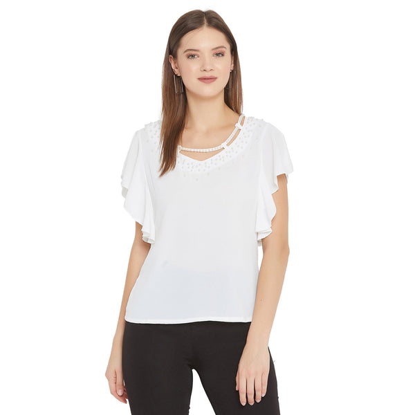 Women's Embellished Self Design Round Neck - Even Apparels