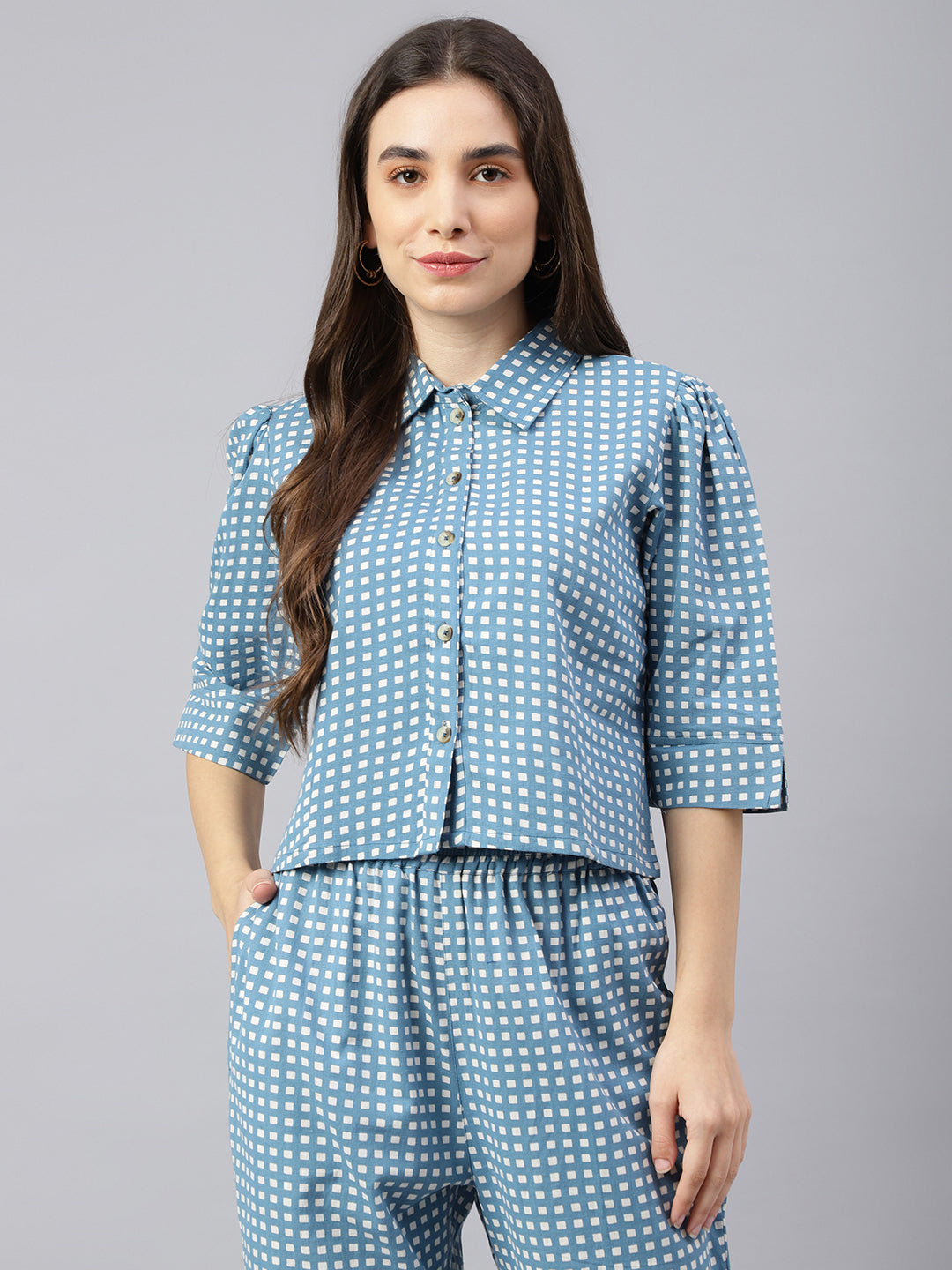 Women's Blue Shirt Style Top - Deckedup