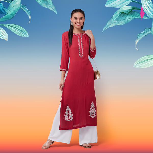 Women's Ombre Embroidered Straight Fit Kurta - Pannkh