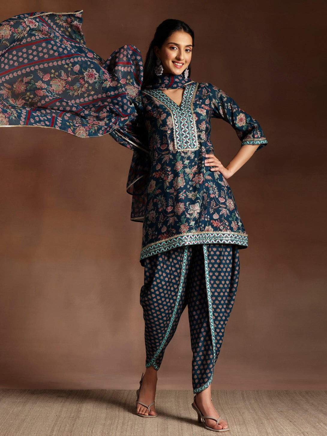 Blue Printed Silk Blend Straight Suit With Dupatta - Jashvi