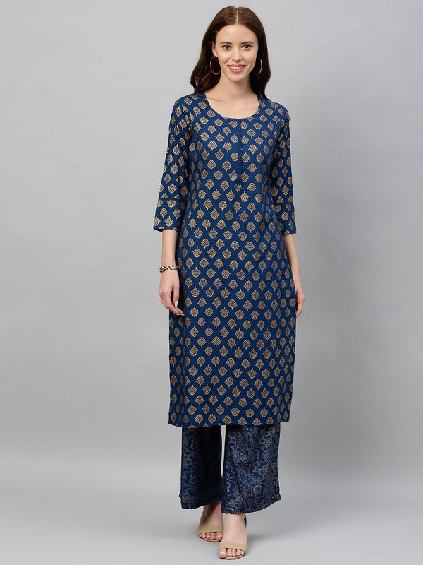 Women's Navy Blue Rayon Kurta with Palazzo by Kipek (2pcs)