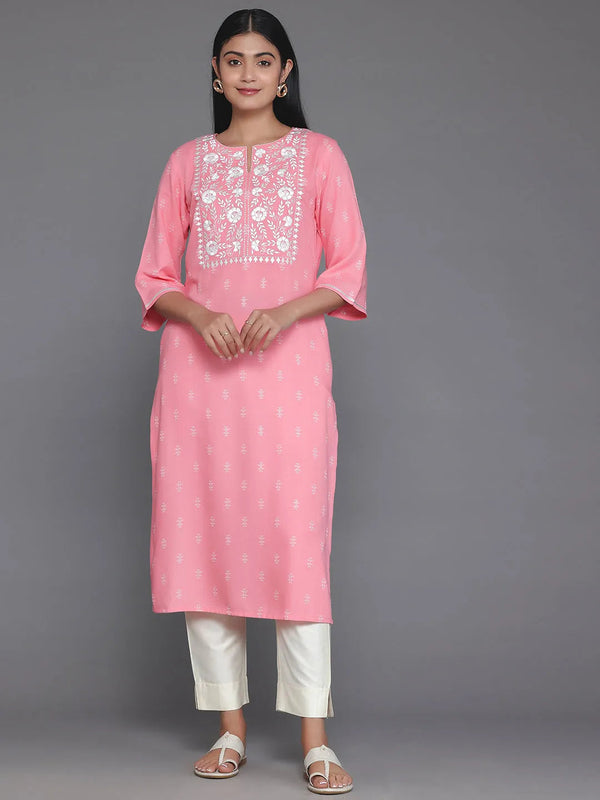 Pink Yoke Design Rayon Straight Kurta