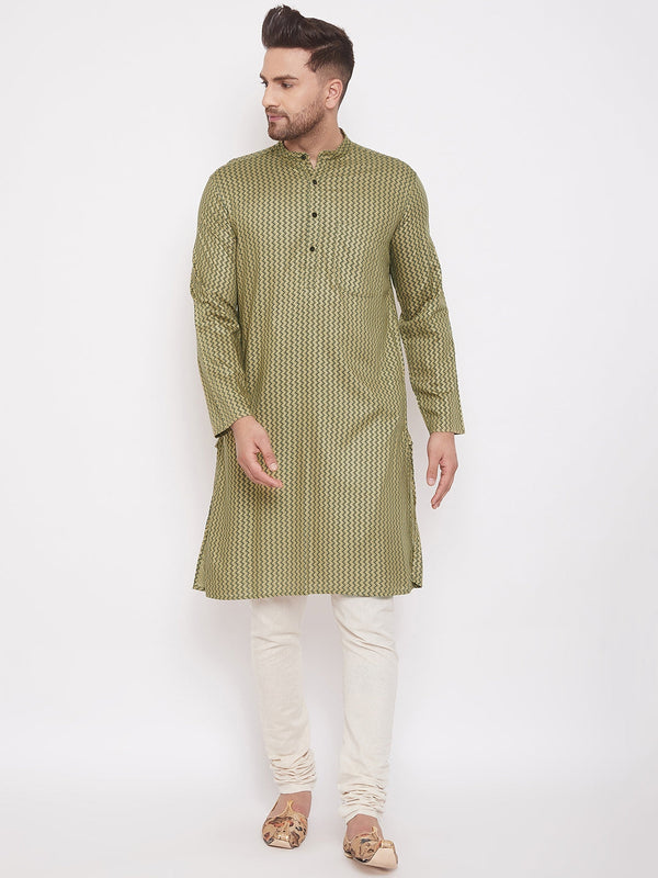 Men's Green Printed Festive Kurta - Even Apparels